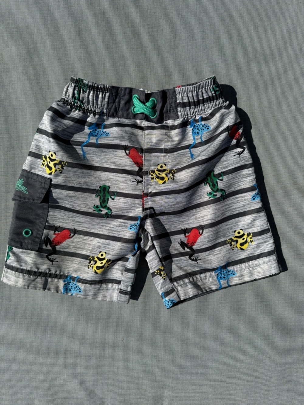 UV skinz 3t Kids Gray Striped Frog Print Swim Shorts